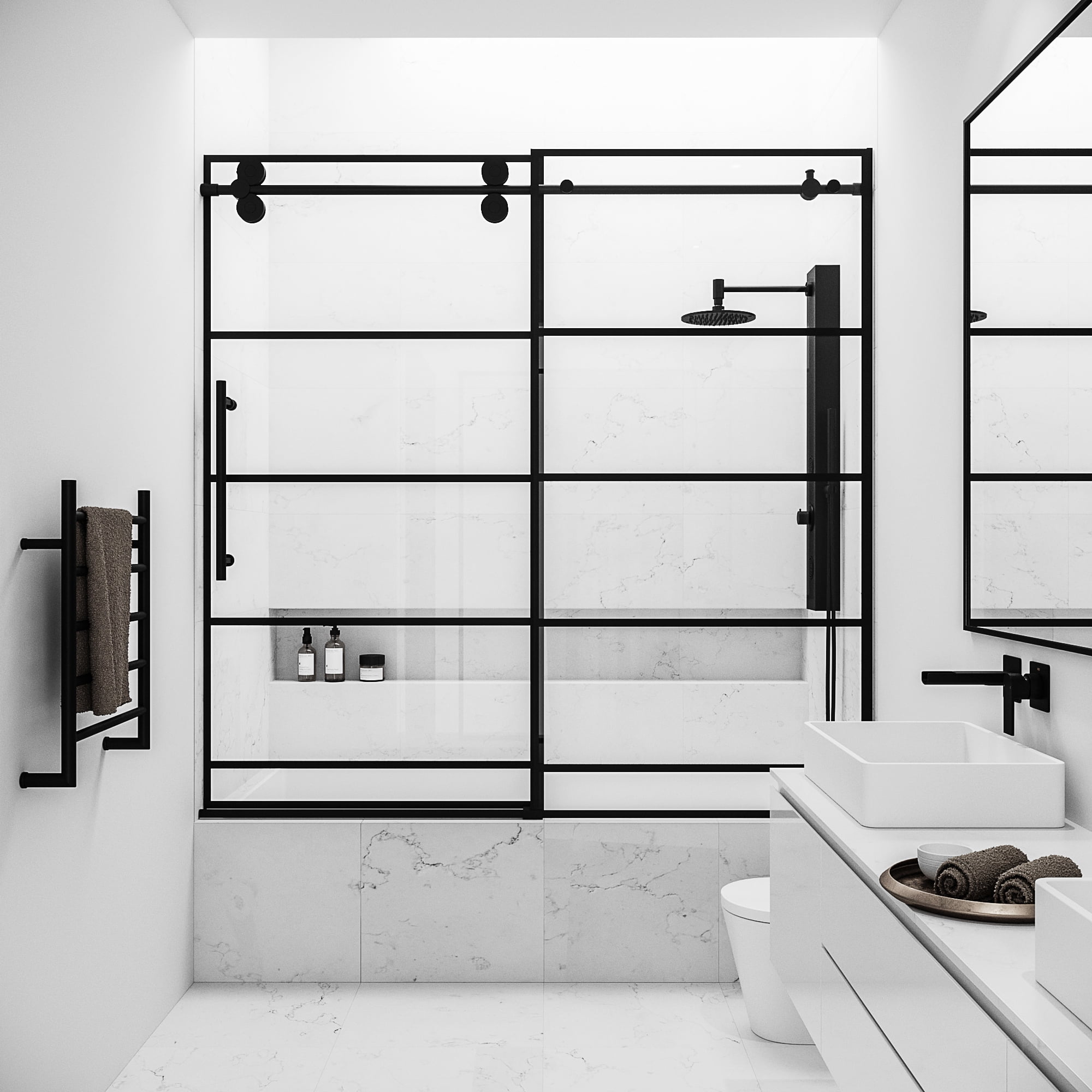 Elan 60" Matte Black Frameless Sliding Tub Door with Clear Glass