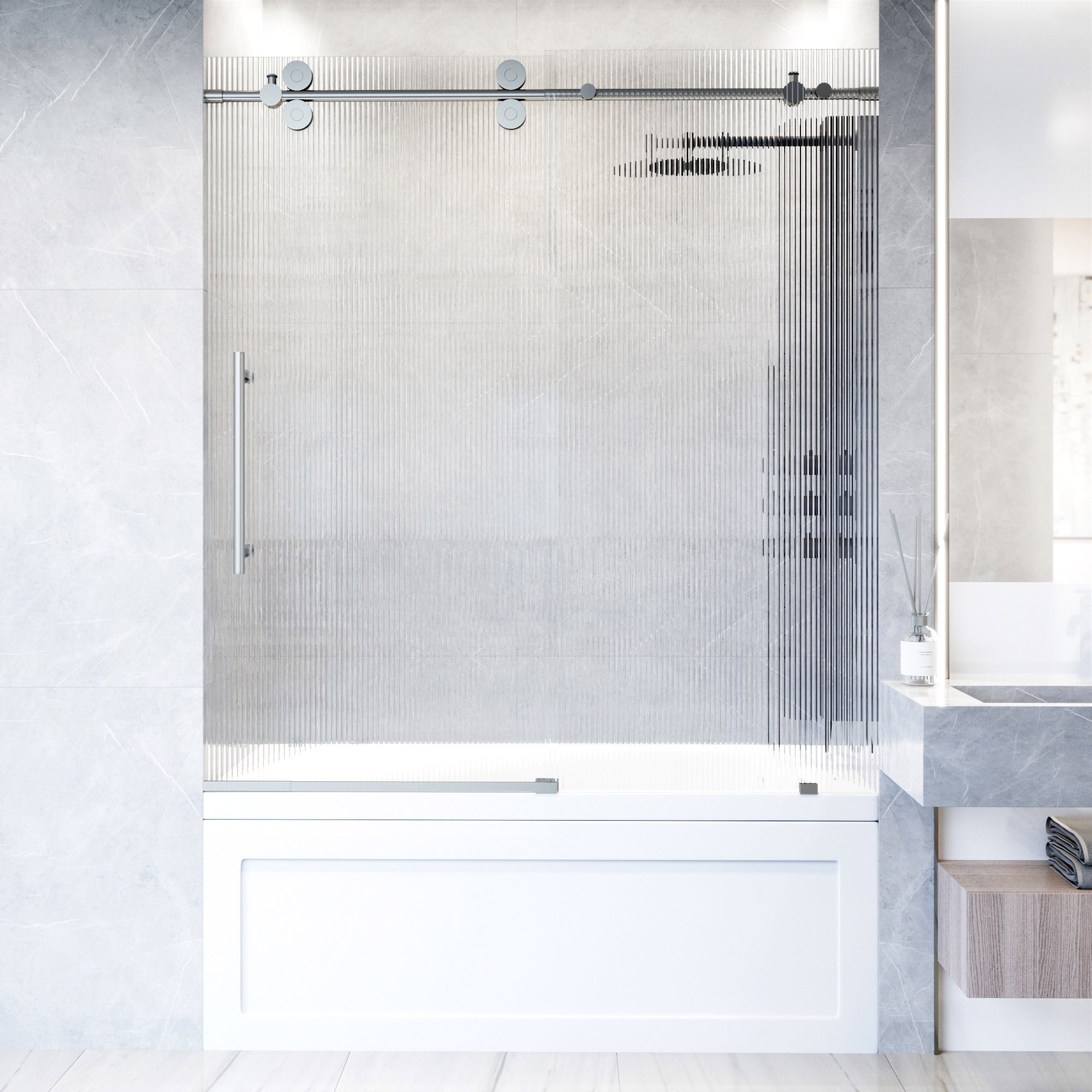 Elan 56-60" Frameless Sliding Tub Door with Fluted Glass