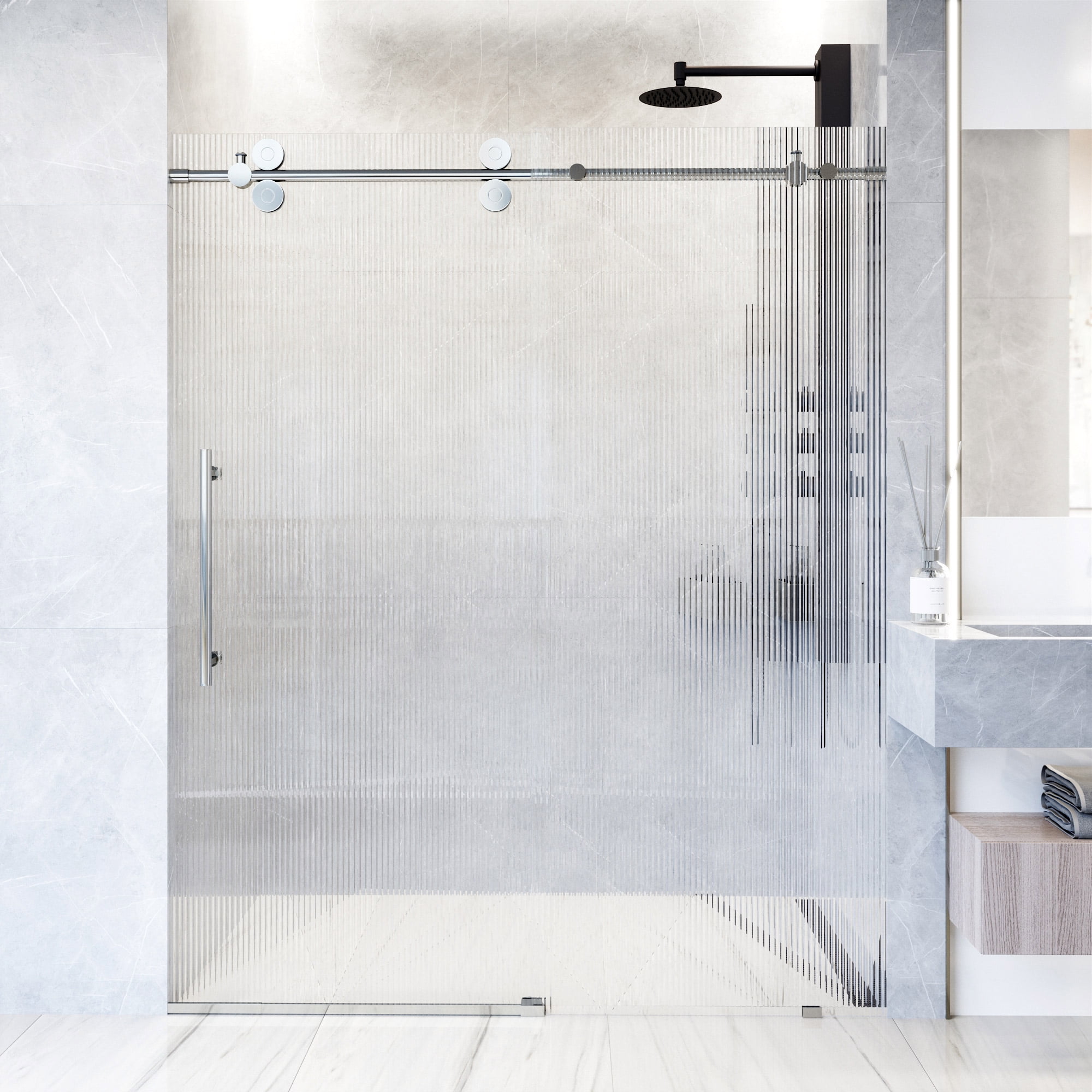 VIGO Elan 56 to 60 in. W x 74 in. H Sliding Frameless Shower