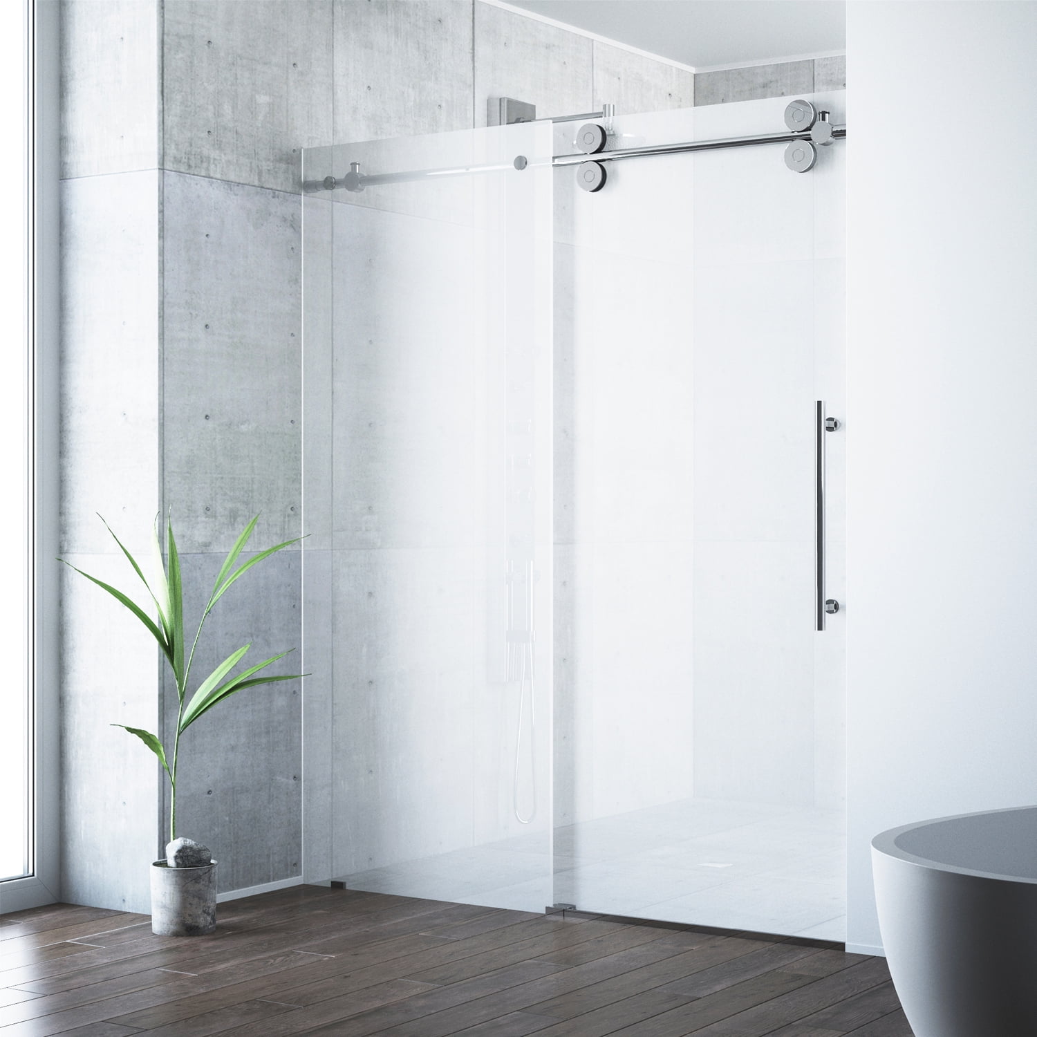 Frameless 60" Frosted Glass Sliding Shower Door with Brushed Stainless Steel Hardware