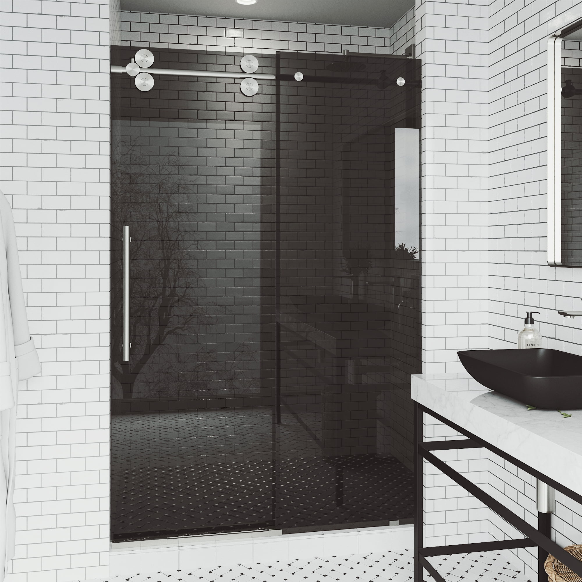 Elan 56-60" Frameless Sliding Shower Door with Black Tinted Glass