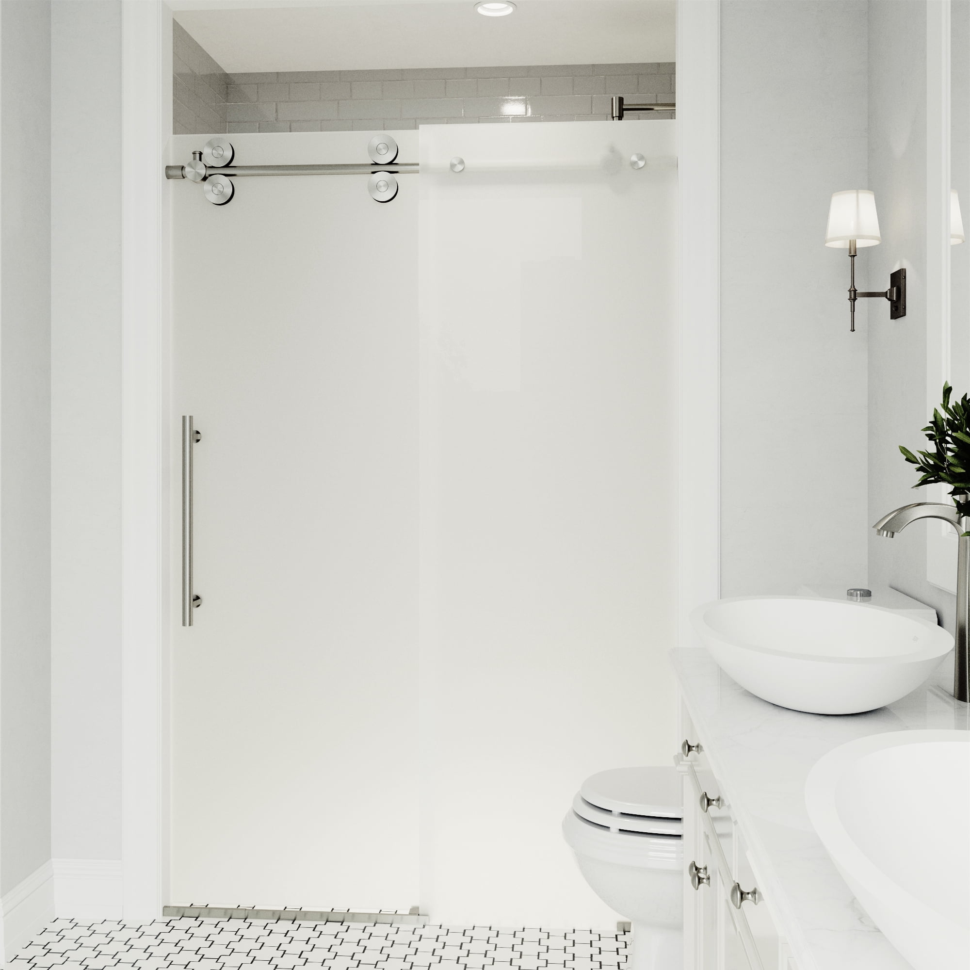 Elan 60-Inch Frameless Frosted Glass Sliding Shower Door