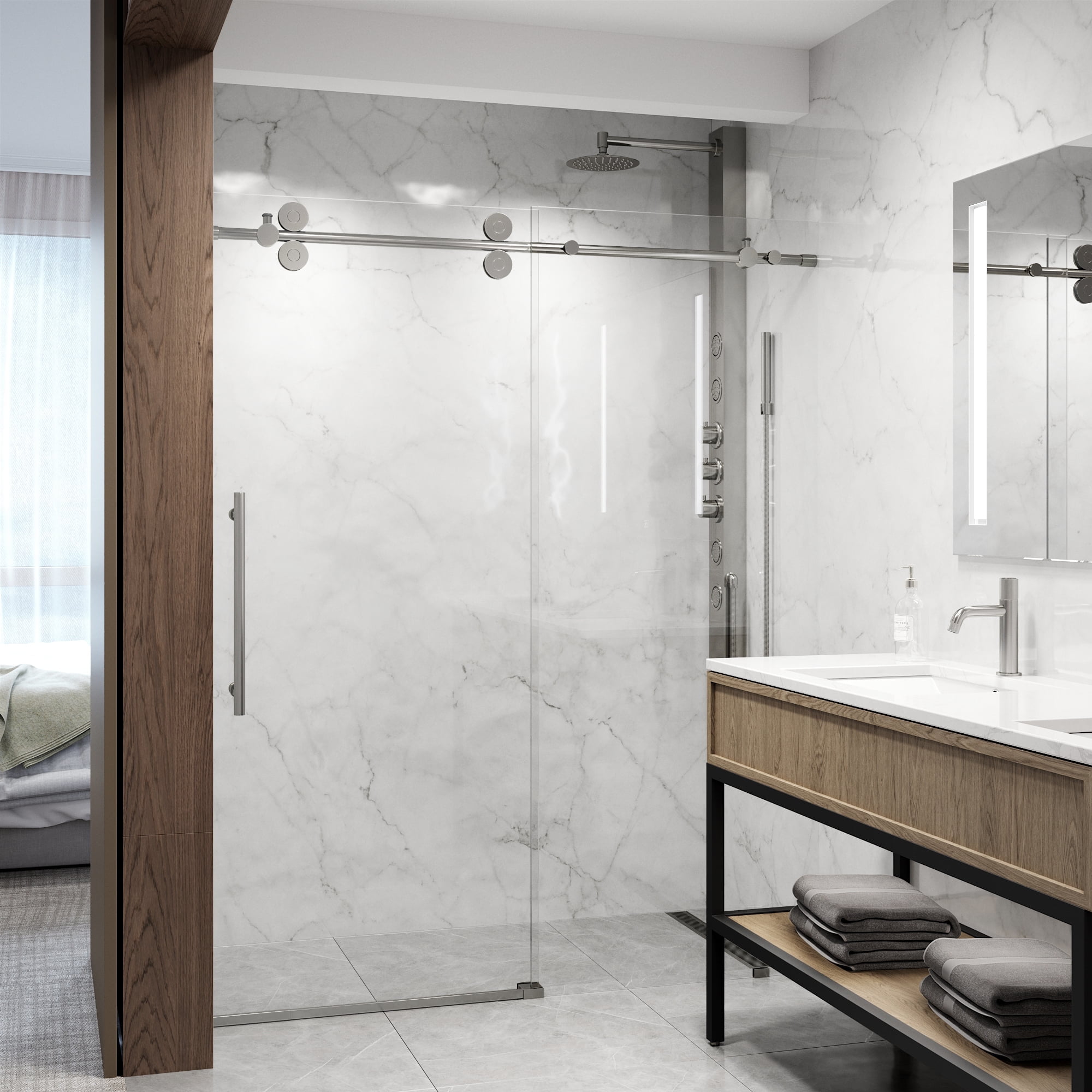 Elan 56-60" Frameless Sliding Shower Door with Stainless Steel Finish