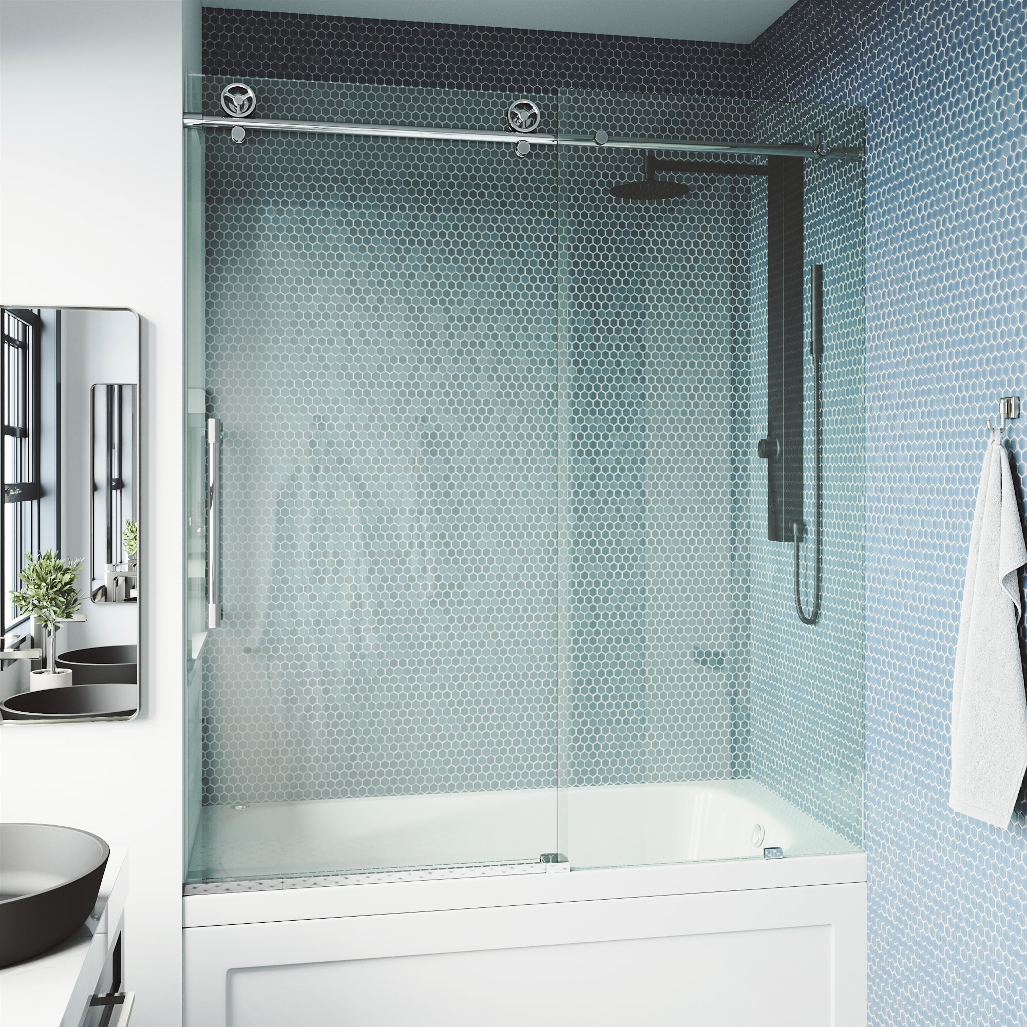 Cass 60" Frameless Sliding Tub Door with Clear Glass and Chrome Finish