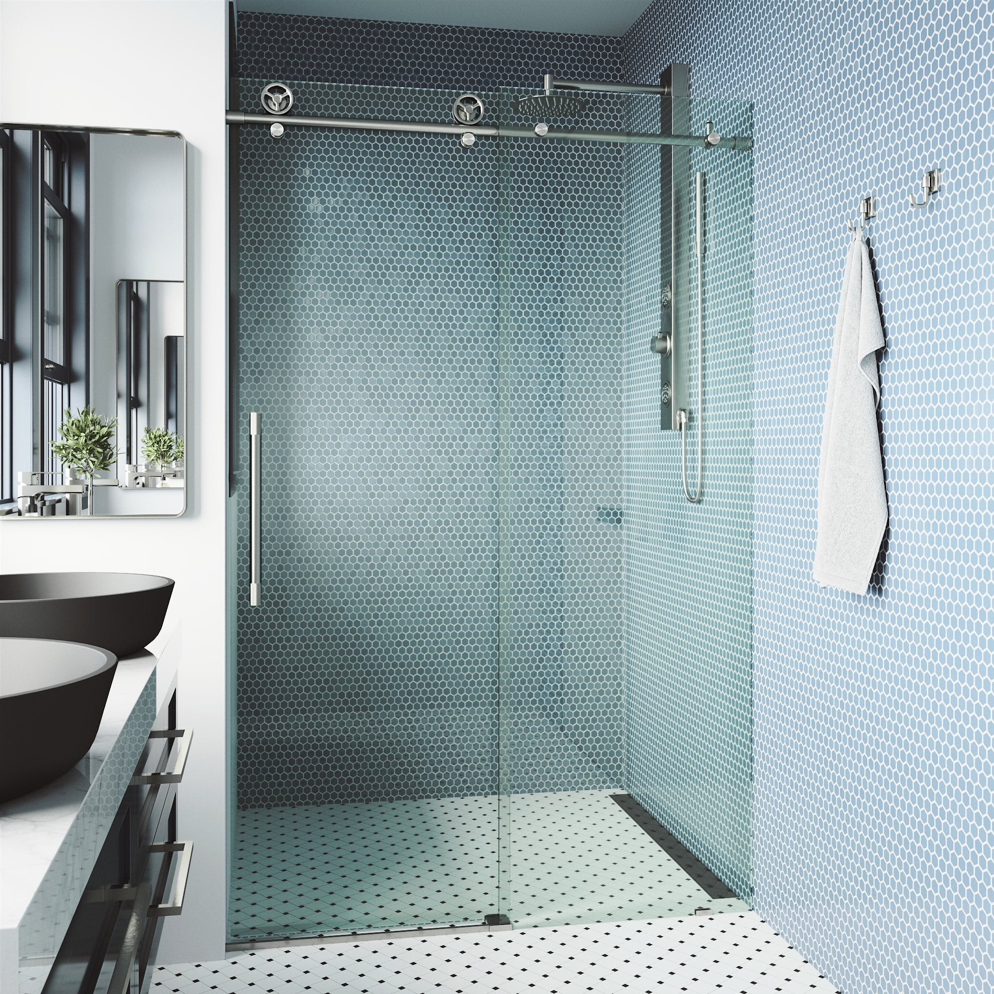 Elan Cass Stainless Steel Frameless Sliding Shower Door with Clear Glass
