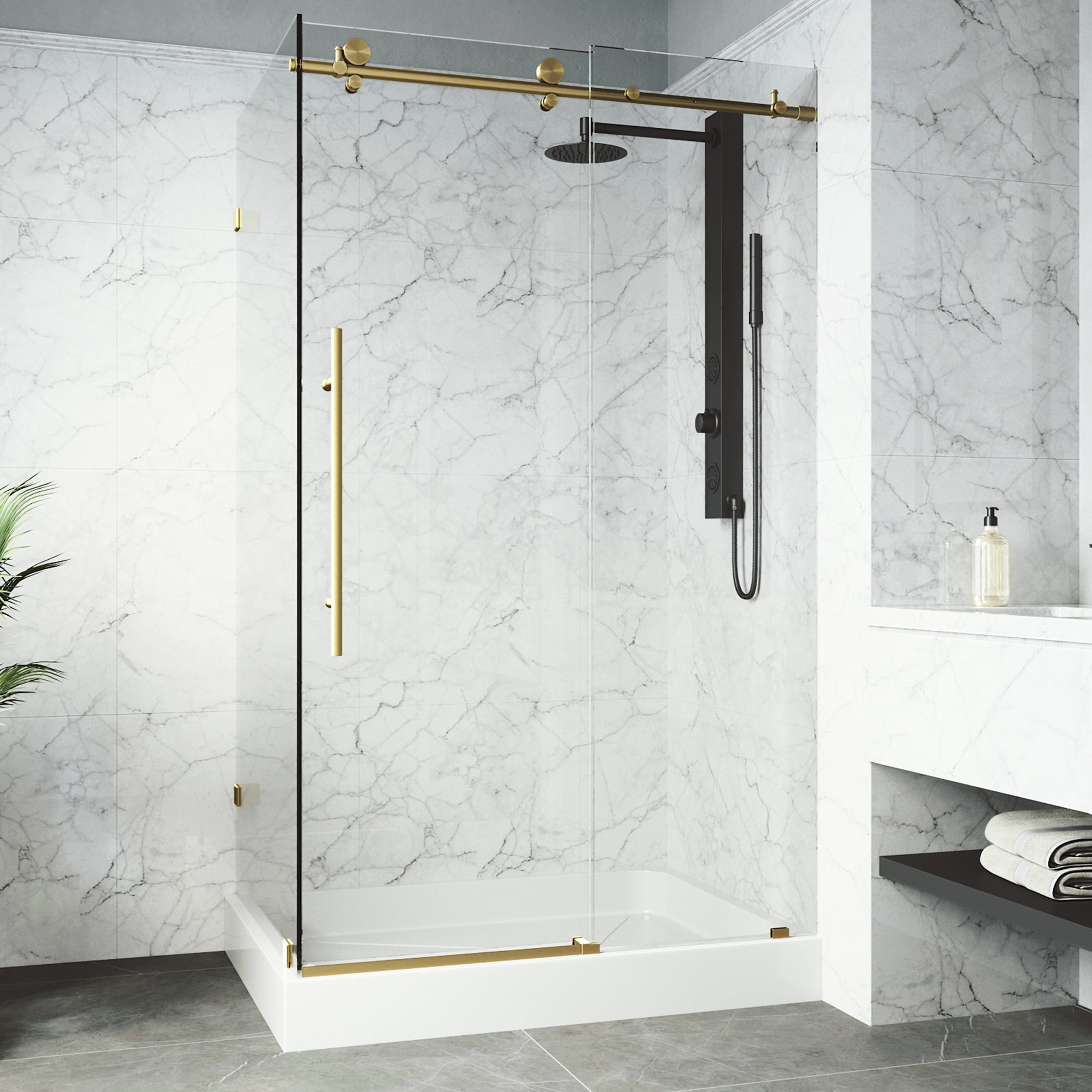 Elan E-Class 48" W x 36" D Frameless Clear Glass Sliding Shower Enclosure