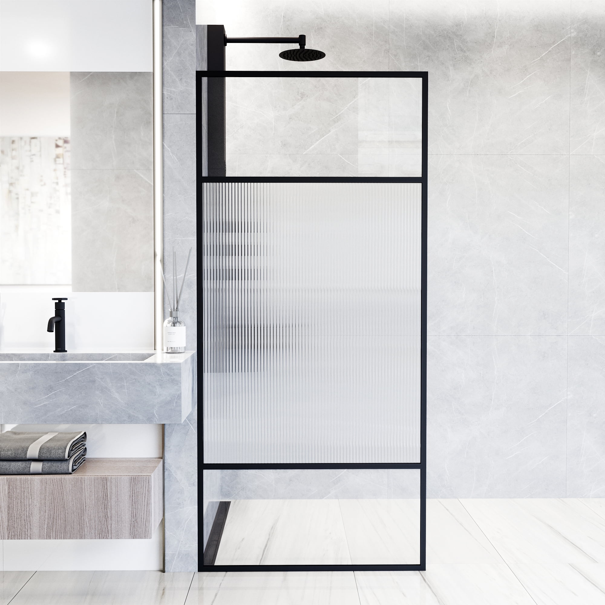 VIGO Essex 34 in. W x 74 in. H Framed Fixed Shower Screen Door in Matte ...