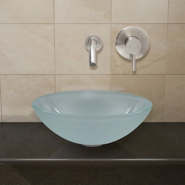 VIGO Frost Glass Circular Vessel Bathroom Sink with Faucet