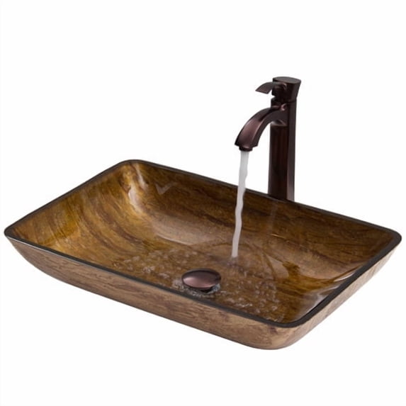 VIGO Fusion Glass Rectangular Vessel Bathroom Sink with Faucet