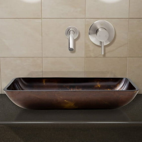 VIGO Fusion Glass Rectangular Vessel Bathroom Sink with Faucet