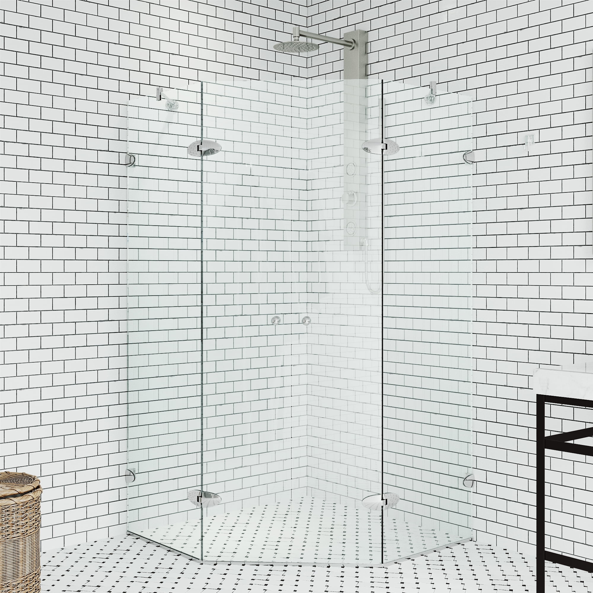 Gemini 47" Brushed Nickel Frameless Neo-Angle Shower Enclosure