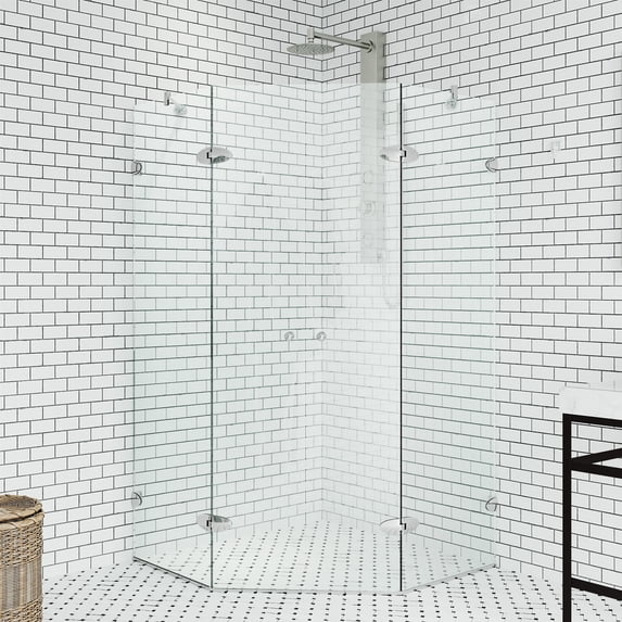 VIGO Gemini 40 in. L x 40 in. W x 73 in. H Frameless Hinged Neo-angle Shower Enclosure in Chrome with 3/8 in. Clear Glass