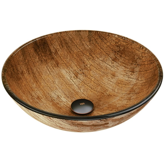 VIGO Giovanni Amber Sunset Glass 17 in. L x 17 in. W x 6 in. H Round Vessel Bathroom Sink