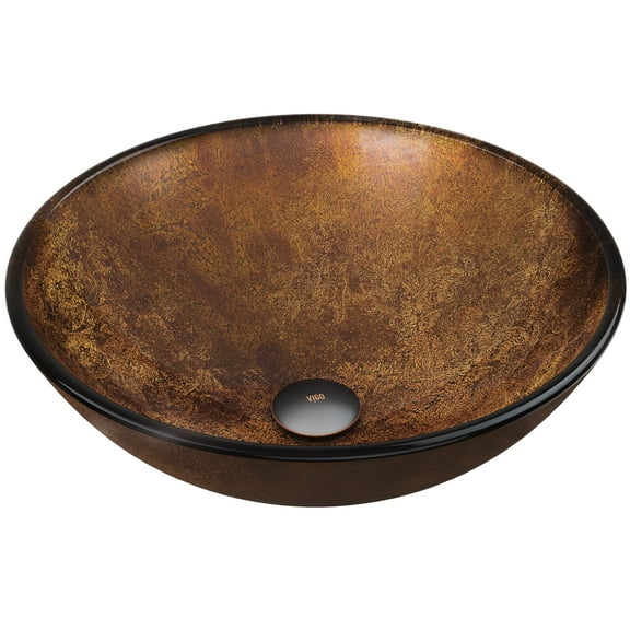 Open Box VIGO Giovanni Russet Brown Glass 17 in. L x 17 in. W x 6 in. H Round Vessel Bathroom Sink