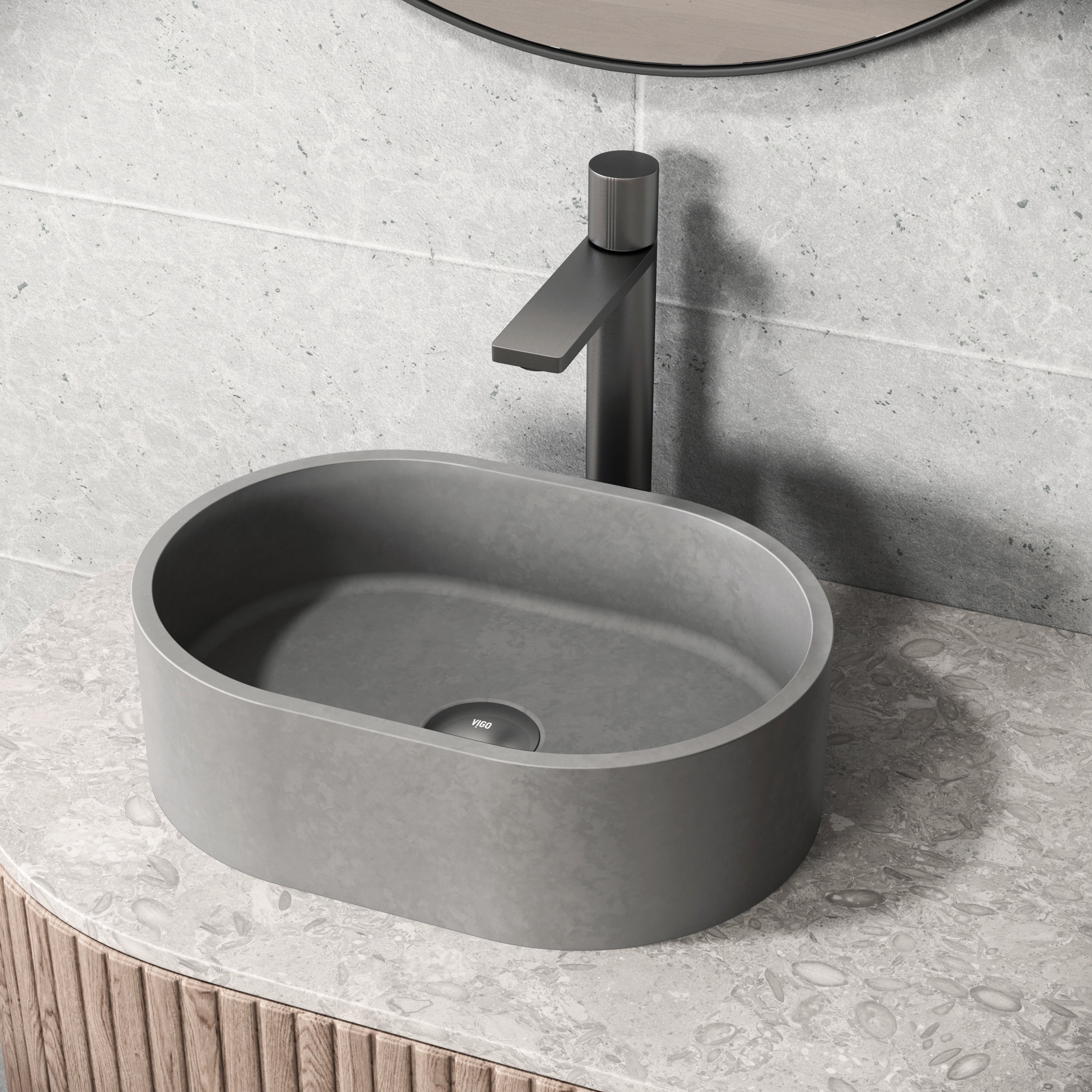 Giralda Gothic Gray Stone Oval Vessel Bathroom Sink