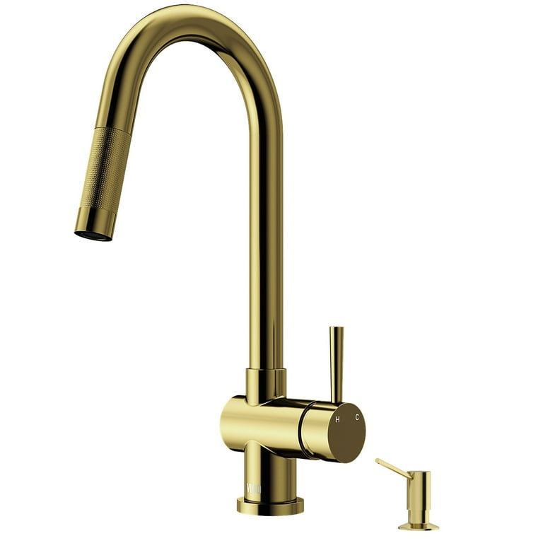 Gramercy Single-Handle Pull-Down Sprayer Kitchen Faucet with Soap Dispenser in Matte Gold Gramercy Single-Handle Pull-Down Sprayer Kitchen Faucet with Soap Dispenser in Matte Gold