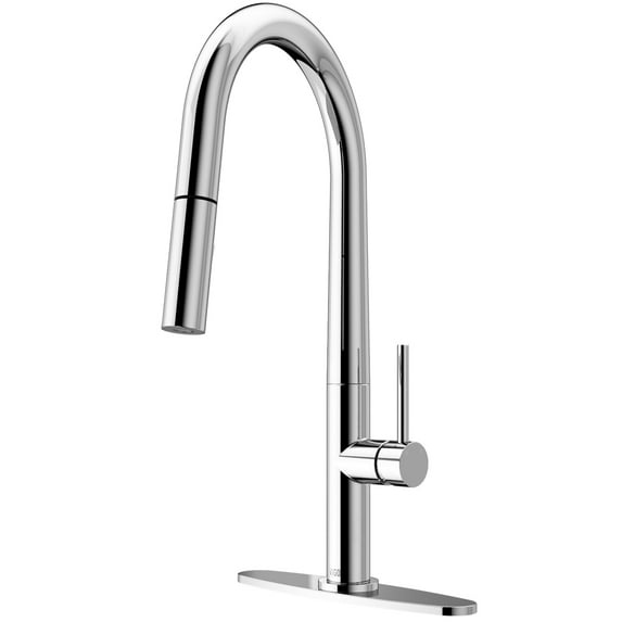 VIGO Greenwich Single Handle Pull-Down Sprayer Kitchen Faucet Set with Deck Plate in Chrome ...