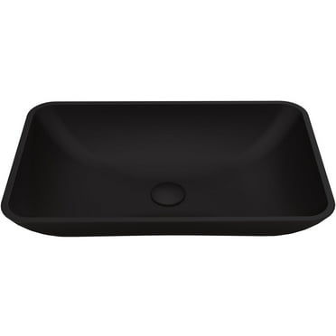 VIGO Hadyn Modern Black Matte Shell Glass 22 in. L x 14 in. W x 4 in. H Rectangular Vessel Bathroom Sink