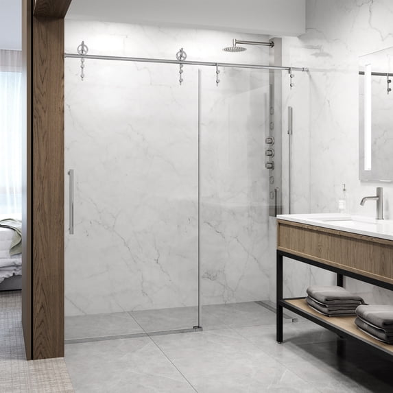 VIGO Hamilton 56 in. to 60 in. W Aerodynamic Frameless Sliding Shower Door in Chrome with Clear Glass