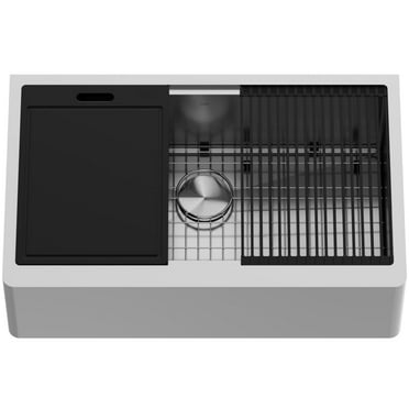 VIGO Handmade 33-in Stainless Steel Single-Bowl Flat Apron Front Farmhouse Kitchen Sink Workstation with Accessories