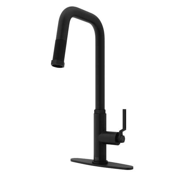 VIGO Hart Angular Single Handle Pull-Down Spout Kitchen Faucet Set with Deck Plate in Matte Black