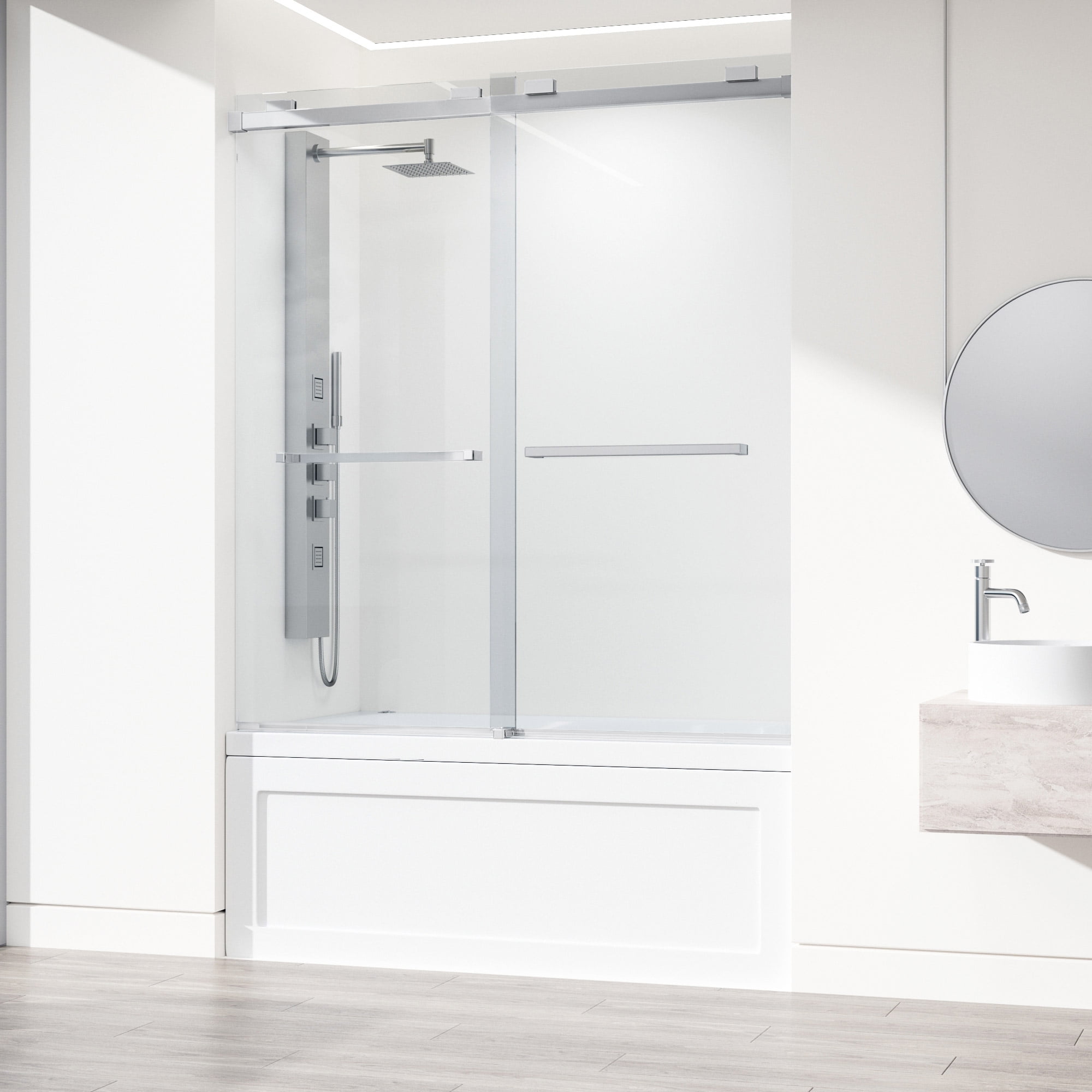 Houston 56-60" Frameless Chrome Sliding Tub Door with Clear Glass