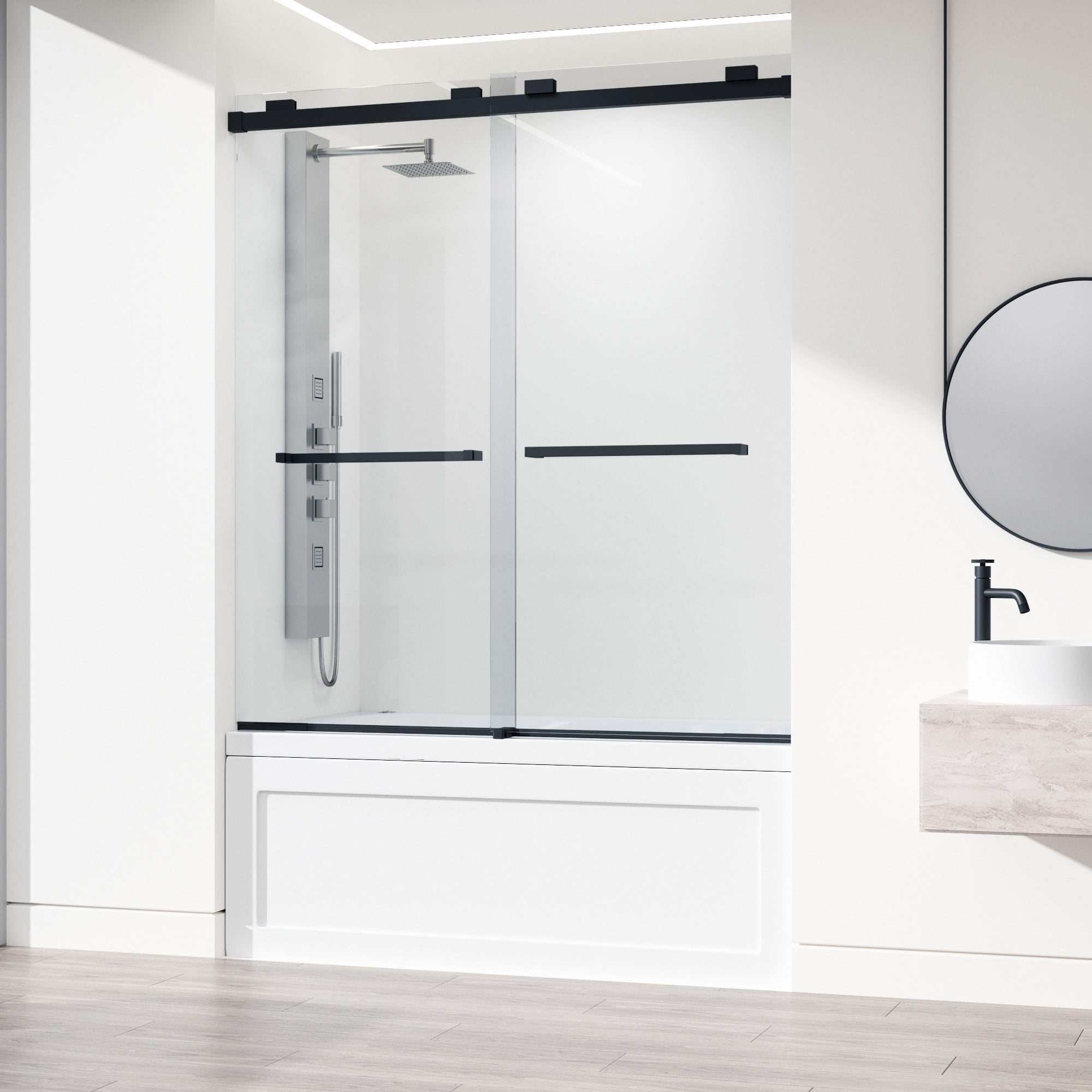 Houston 66" Frameless Matte Black Sliding Tub Door with Clear Glass