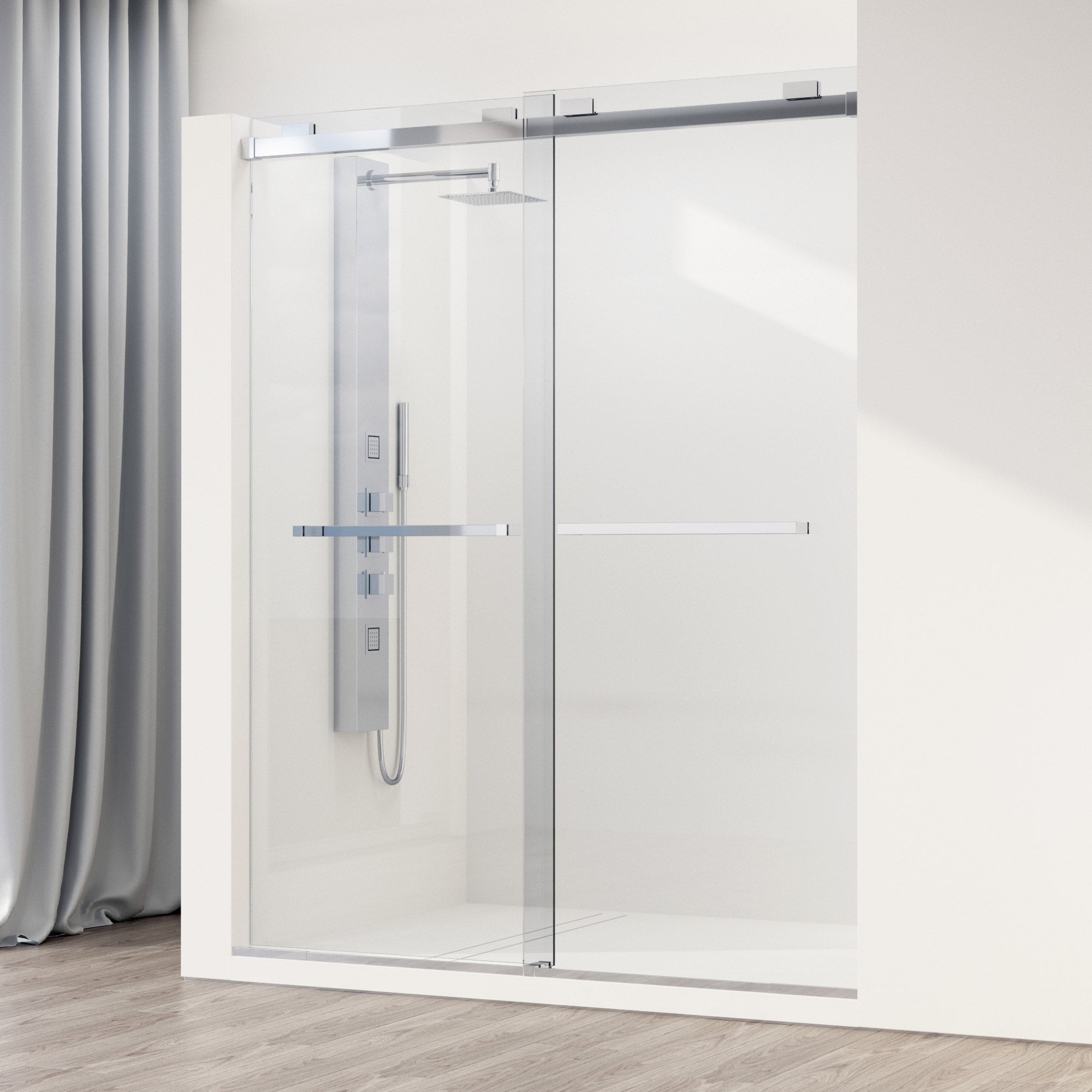 Houston 60" Frameless Sliding Shower Door in Chrome and Clear Glass
