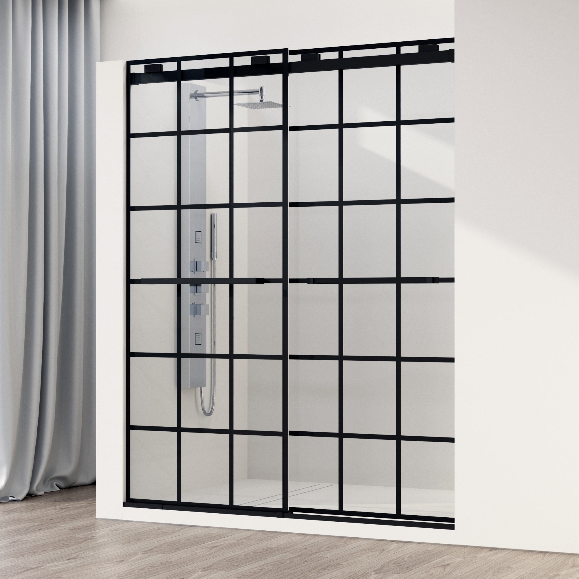 Houston 76" High x 60" Wide Matte Black Frameless Sliding Shower Door