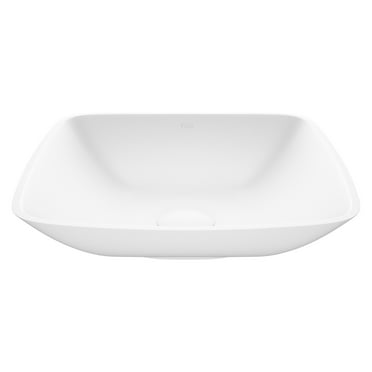 VIGO Hyacinth Modern White Matte Stone 14 in. L x 14 in. W x 4 in. H Square Vessel Bathroom Sink