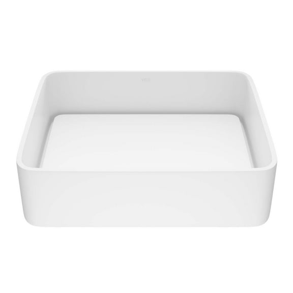 VIGO Jasmine Modern White Matte Stone 18 in. L x 15 in. W x 5 in. H Rectangular Vessel Bathroom Sink