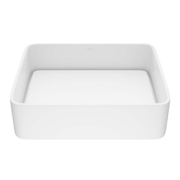VIGO Jasmine Modern White Matte Stone 18 in. L x 15 in. W x 5 in. H Rectangular Vessel Bathroom Sink