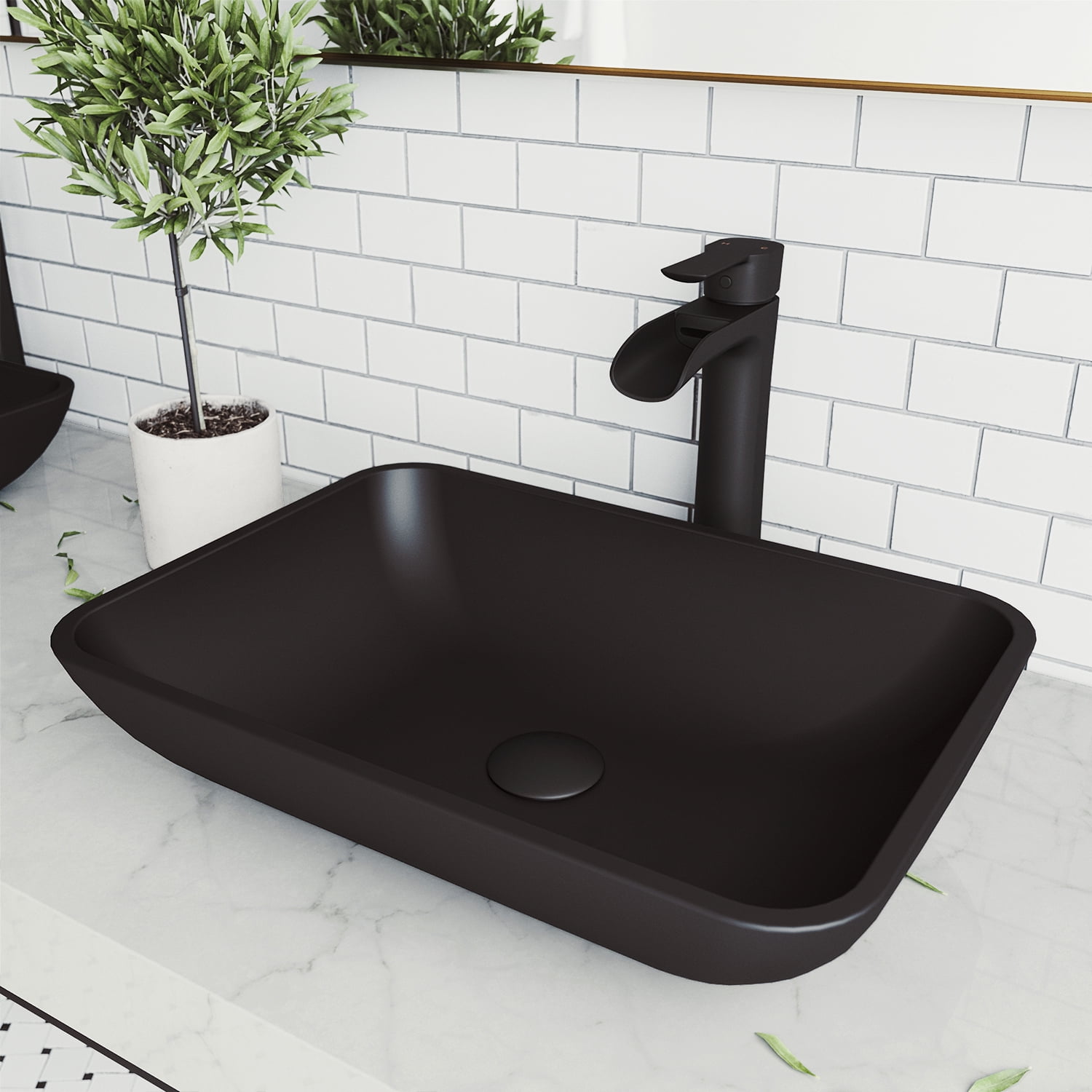VIGO Matte Shell Sottile Glass Rectangular Vessel Bathroom Sink in ...