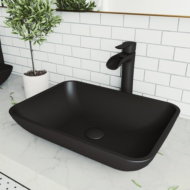 VIGO Matte Shell Sottile Glass Rectangular Vessel Bathroom Sink in ...