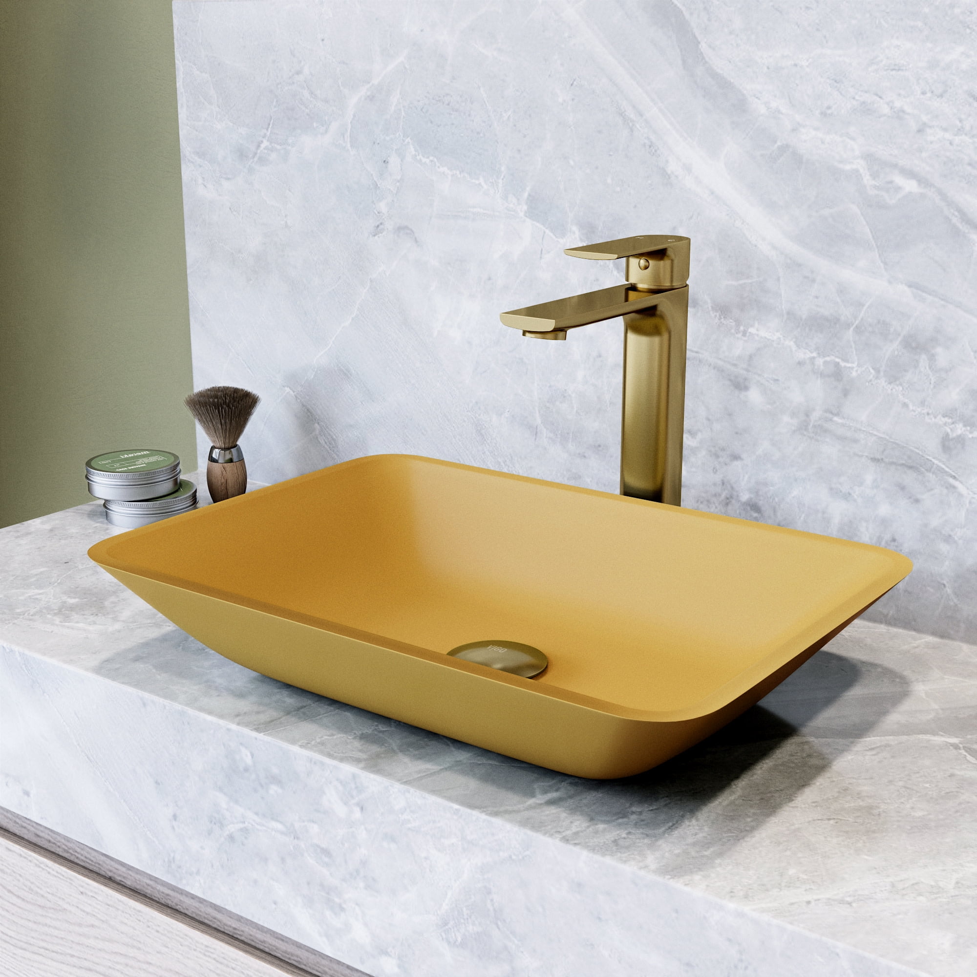 VIGO Matte Shell Sottile Glass Rectangular Vessel Bathroom Sink in Gold ...