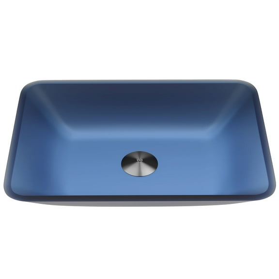 Open Box VIGO Matte Shell Sottile Royal Blue Glass 18 in. L x 13 in. W x 4 in. H Rectangular Vessel Bathroom Sink