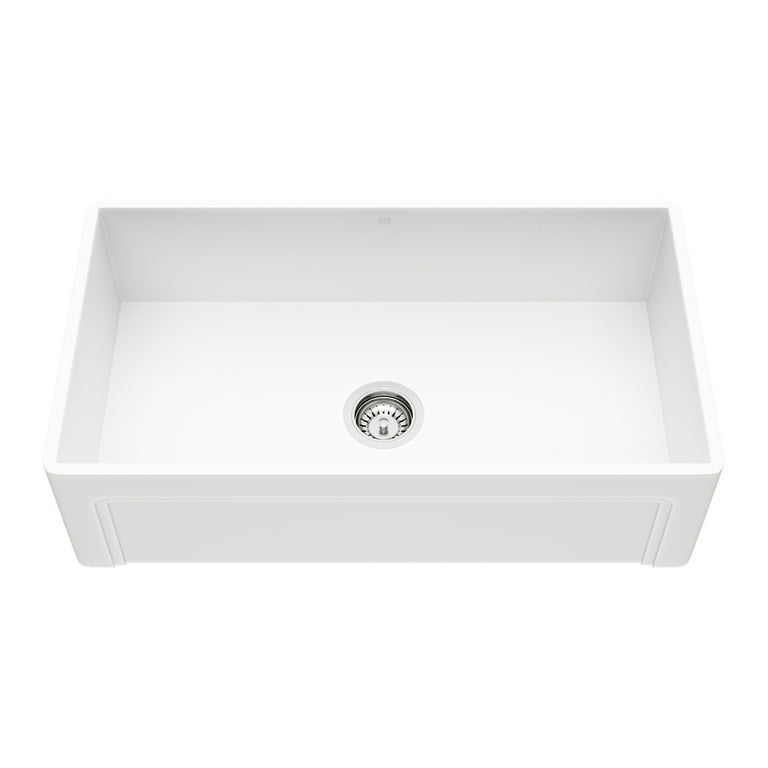 Matte Stone White Composite 33 in. Single Bowl Reversible Casement Farmhouse Apron-Front Kitchen Sink with Strainer Matte Stone White Composite 33 in. Single Bowl Reversible Casement Farmhouse Apron-Front Kitchen Sink with Strainer