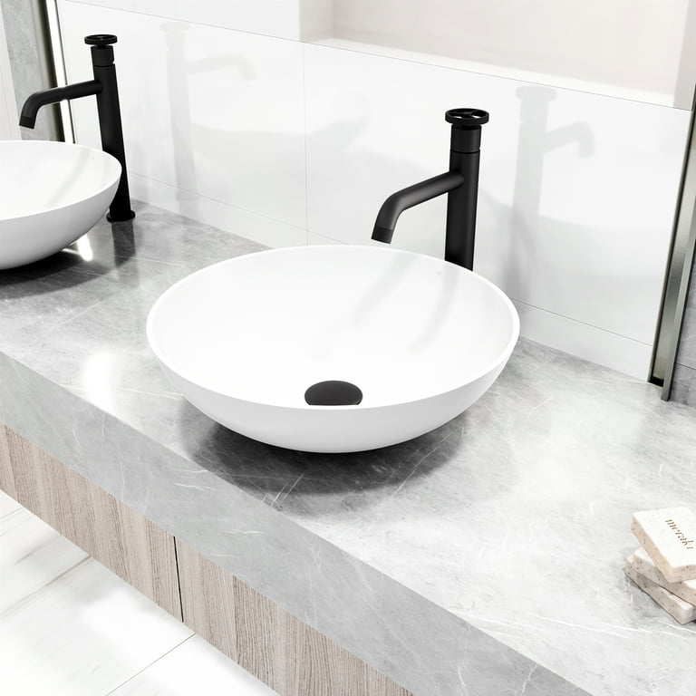 VIGO Matte Stone Lotus Composite Round Vessel Bathroom Sink in White VIGO Matte Stone Lotus Composite Round Vessel Bathroom Sink in White
