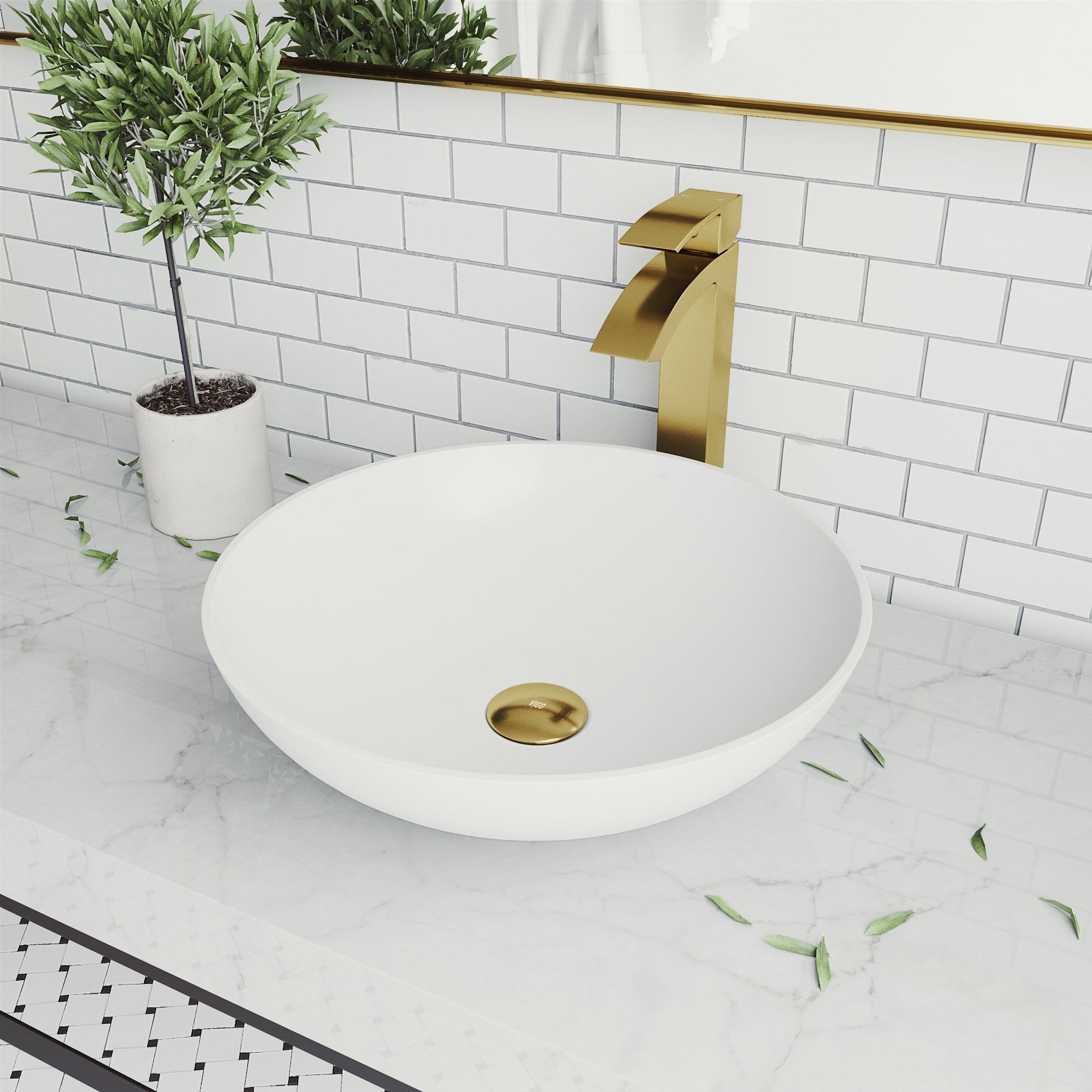 トランプ Lotus #01 VIGO Matte Stone Lotus Composite Round Vessel Bathroom Sink