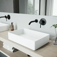thumbnail image 1 of VIGO Matte Stone Magnolia Composite Rectangular Vessel Bathroom Sink in White with Faucet and Pop-Up Drain in Matte Black, 1 of 12