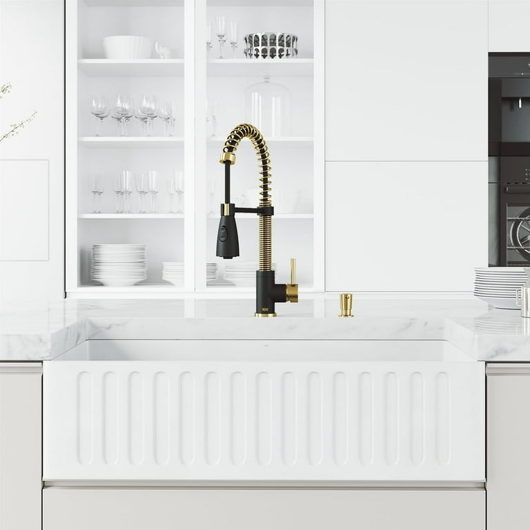 Matte Stone White Composite 36 in. Double Bowl Slotted Farmhouse Kitchen Sink with Faucet in Black and Accessories Matte Stone White Composite 36 in. Double Bowl Slotted Farmhouse Kitchen Sink with Faucet in Black and Accessories