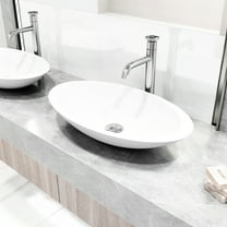 VIGO Matte Stone Wisteria Composite Oval Vessel Bathroom Sink in White with Cass Faucet and Pop-Up Drain in Chrome