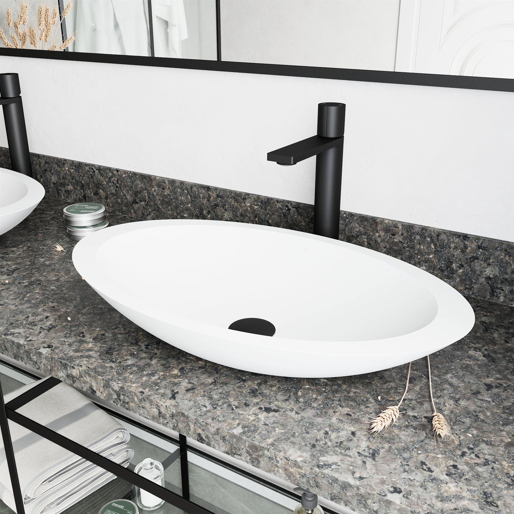 VIGO Matte Stone Wisteria Composite Oval Vessel Bathroom Sink in White with Gotham Faucet and ...