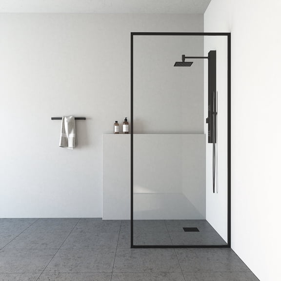 VIGO Meridian 34 in. W x 74 in. H Framed Fixed Shower Screen Door in Matte Black with 3/8 in. (10mm) Clear Glass