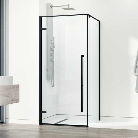 VIGO Meridian 36 in. Frameless Shower Enclosure in Matte Black
