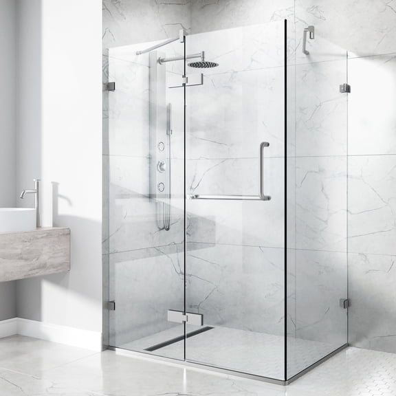VIGO Monteray 30 in. L x 38 in. W x 73 in. H Frameless Hinged Rectangle Shower Enclosure in Brushed Nickel with Clear Glass