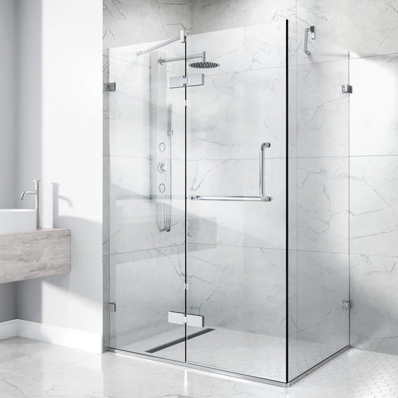 VIGO Monteray 30 in. L x 38 in. W x 73 in. H Frameless Hinged Rectangle Shower Enclosure in Chrome with 3/8 in. Clear Glass