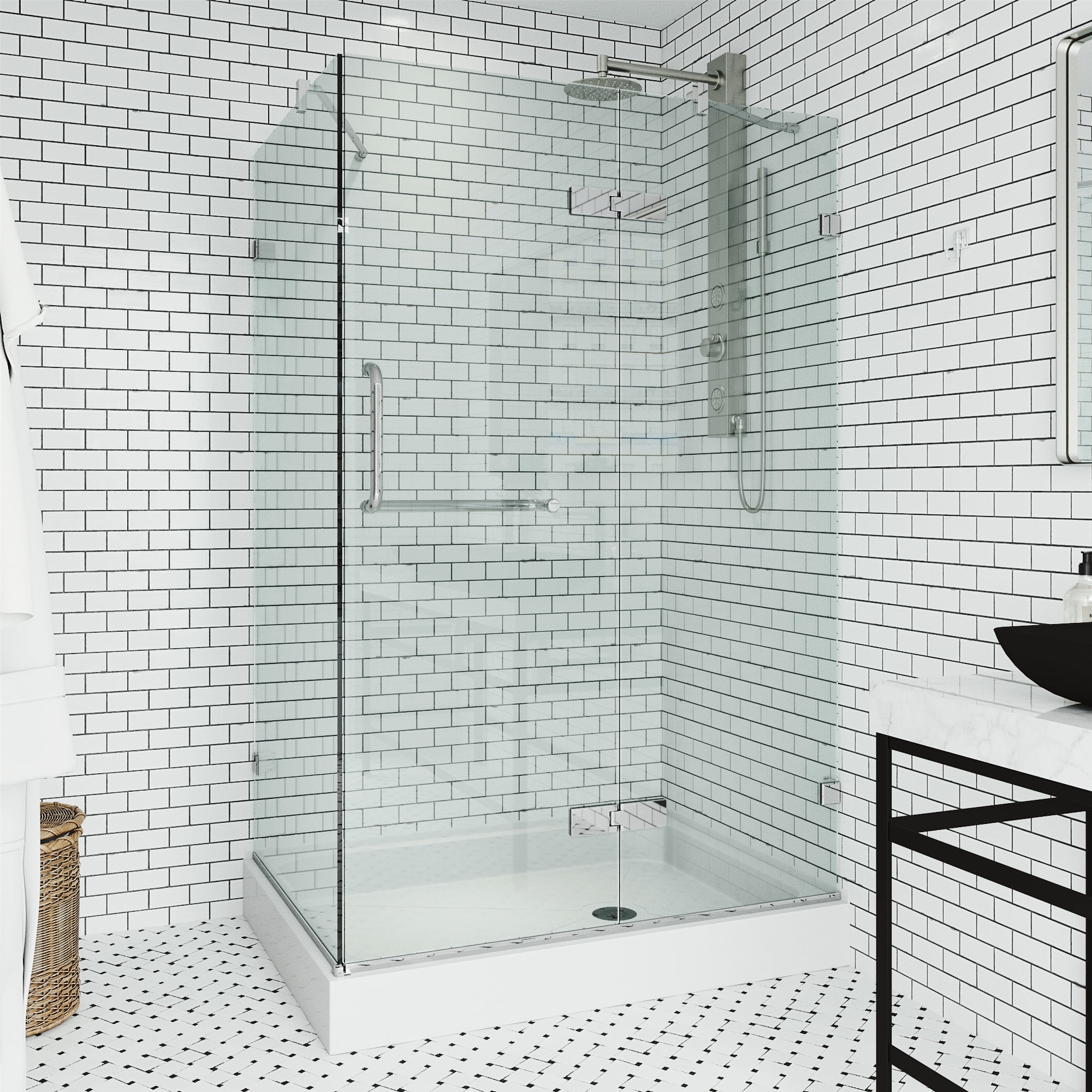 Monteray Frameless Chrome Shower Enclosure with Clear Glass and Base
