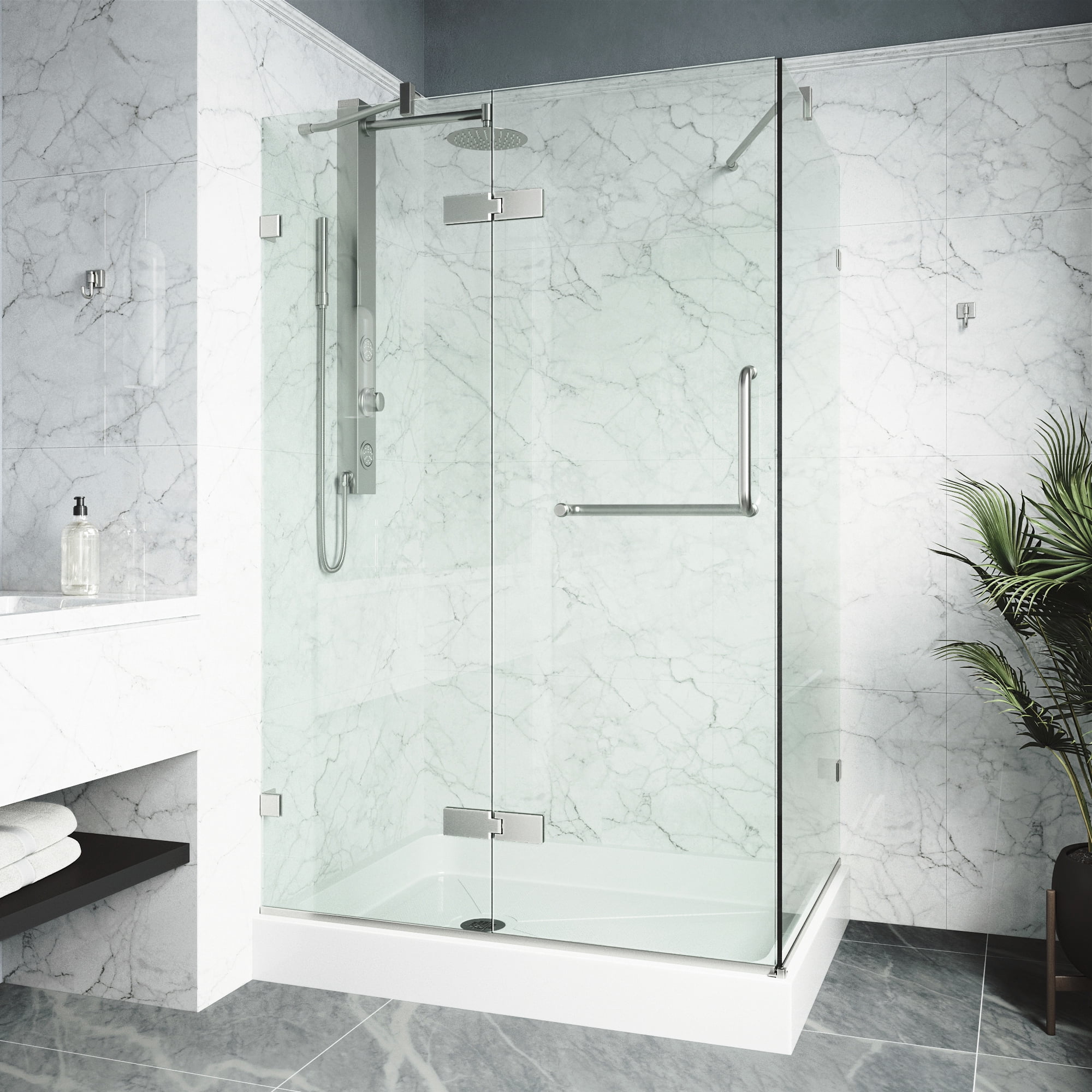 Monteray 48" x 32" Frameless Clear Glass Shower Enclosure with Brushed Nickel Hardware