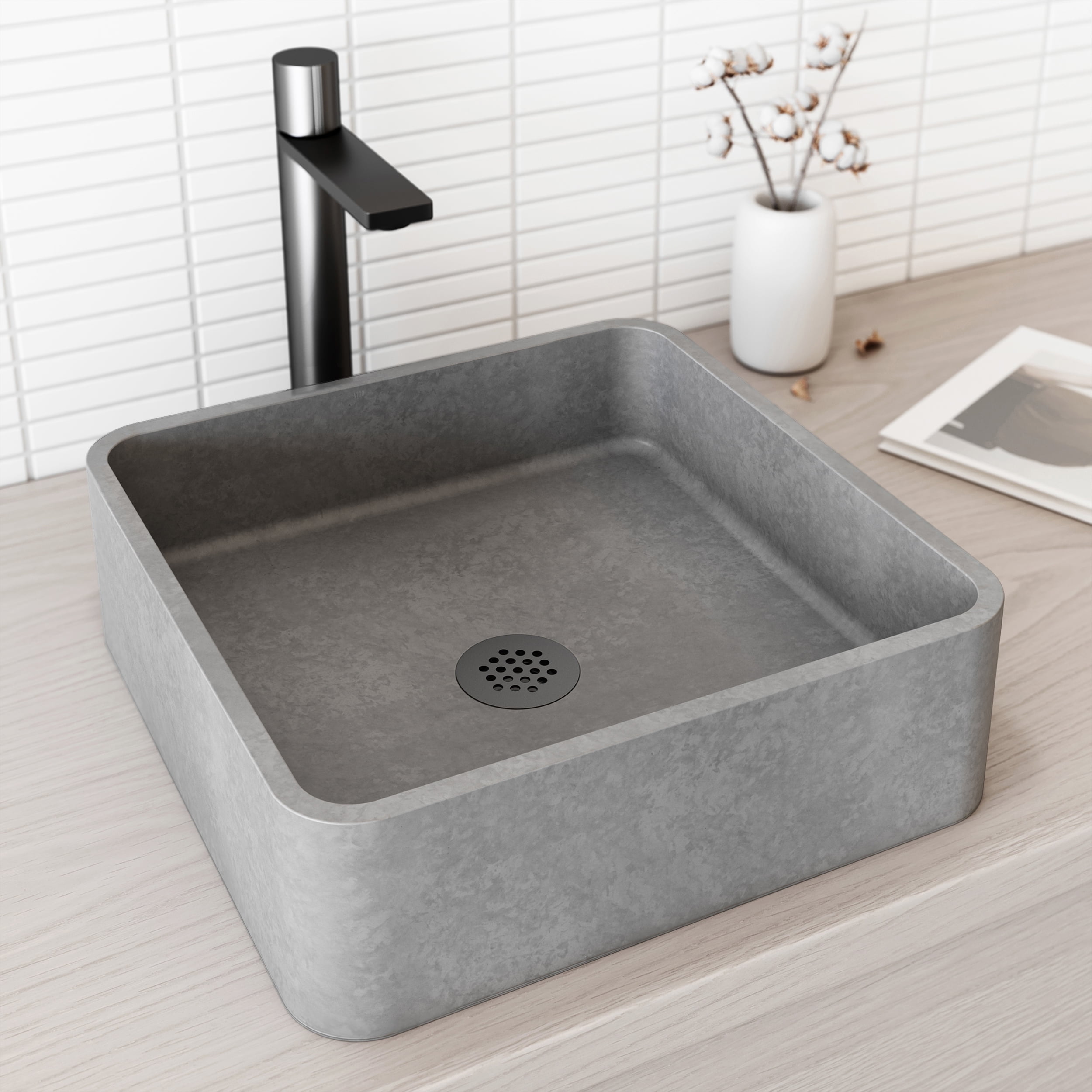 Gray Concrete Square Above-Counter Vessel Sink